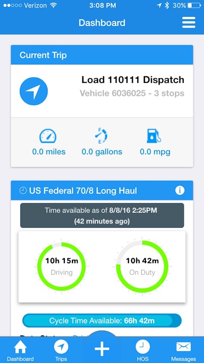 PeopleNet’s Connected Driver app gives drivers a view of their current dispatch status.