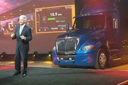 Denny Mooney, Navistar senior vice president of global product development, introduces the International LT Series in Las Vegas Friday.