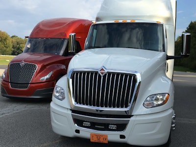 International’s LT Series (right) drew some efficiency inspiration from the company’s SuperTruck project, pictured left.