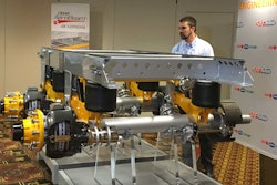 Roger Jansen, SAF-Holland product manager, trailers, axles and suspensions, shows the details on the company’s new suspension.
