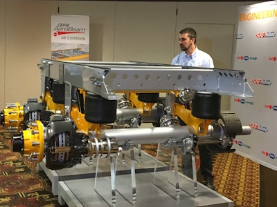 Roger Jansen, SAF-Holland product manager, trailers, axles and suspensions, shows the details on the company’s new suspension.