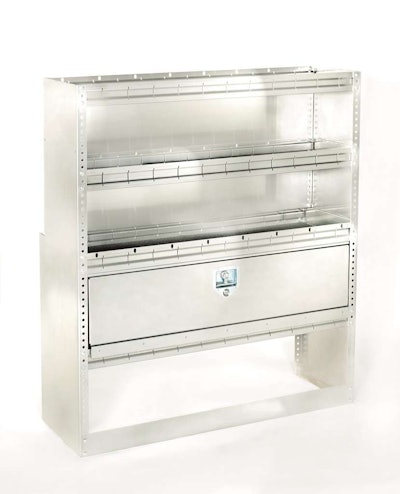 The aluminum CD1-4854A shelf unit comes assembled like other American Van shelving units.