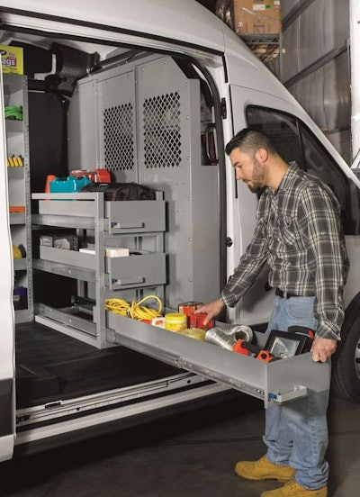 American Van’s Slide Out Drawer Unit features a 58-inch drawer that extend up to 50 inches and can support up to 200 pounds.