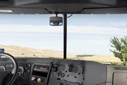 The Lytx DriveCam mounts in the center of the windshield and captures short bursts of video when activated either manually or automatically.