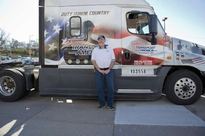 Transport America recognizes one of their drivers and military veteran, Robert Harp, on Veteran’s Day with a custom military truck wrap.
