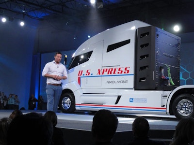 Trevor Milton, founder of Nikola, at the unveiling of the Nikola One in December 2016. Milton announced on Sunday he was stepping down as the company’s chairman after a turbulent two weeks that included a partnership with General Motors and, then, widespread accusations about the validity of the company’s vehicles and powertrain tech.