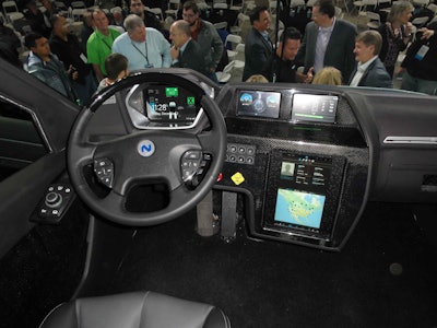 The production version of the Nikola truck will have a 21-inch display with software to help drivers optimize their routes and fuel stops at Nikola’s fuel network.