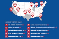 Los Angeles County, Dallas County and San Bernardino County had the most reported cargo thefts between July 1, 2013, and July 1, 2016.