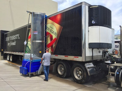 Truck trailer being washed