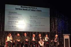 Panelists included from left: Gloria Pliler, director Swift parts procurement; Dan Samford, AEMP executive advisor, Peak Performance Asset Services; Dwayne Haug, Dwayne Haug Consulting; Tom Moore, senior vice president of National Private Fleet Council; Roy Svehla, senor manager of fleet maintenance for Republic Services; Lee Long, director of fleet services for Southeast Freight Lines