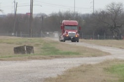 An autonomous Freightliner goes for a drive on a closed course at Southwest Research Institute in San Antonio, Texas.