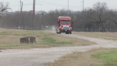 An autonomous Freightliner goes for a drive on a closed course at Southwest Research Institute in San Antonio, Texas.