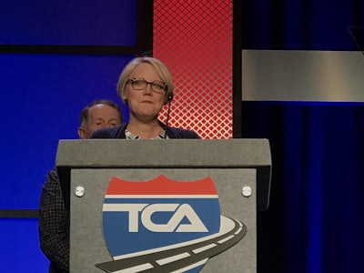 Pilot Flying J’s Wendy Hamilton accepts the James Prout Spirit of Giving Award from Wreaths Across America.