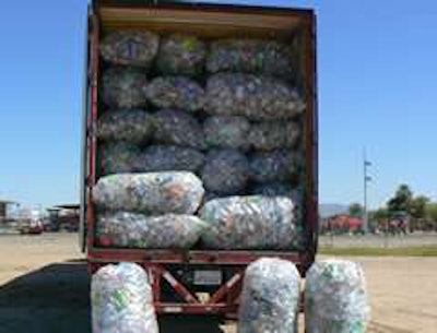 CalRecycle photo of aluminum cans seized during March 16 sting near Intake Blvd. and Hobson Way in Blythe, Calif.