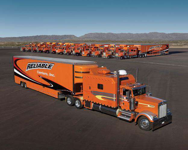 Reliable Carriers truck parked along with other trucks