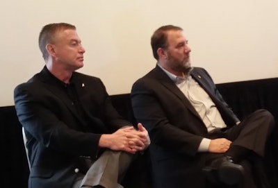 Mack executives John Walsh, left, and Jonathan Randall, right also spoke with reporters.