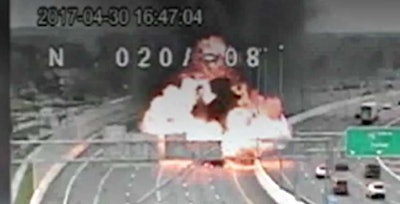 Tanker explosion April 30 on I-75 caught by Ohio DOT traffic camera.