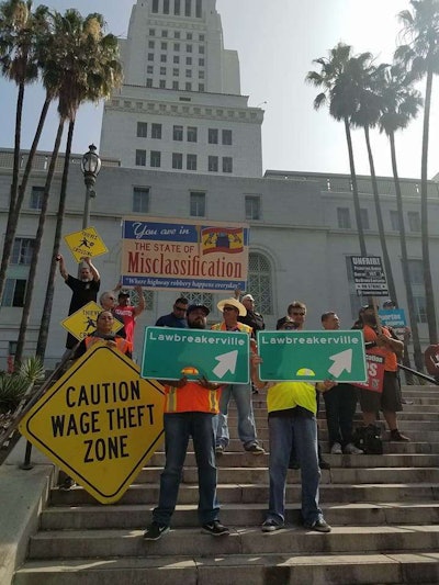 Truck Drivers Protest Outside of Los Angeles City Hall