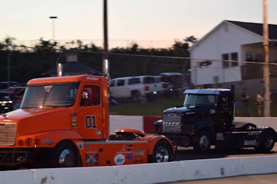 Chris Kikelhan (No. 01) leads Mike Morgan (No. 88) into a corner at Greenville-Pickens Speedway on Saturday. (Credit Leaha Proffitt)