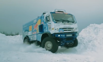 This Kamaz 1,000-hp, 10-ton offroad race truck takes on staggering jumps.