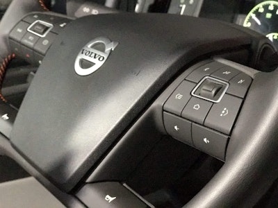 The steering wheel on Volvo’s new VNL has 21 buttons, providing more driver control without hands leaving the wheel.