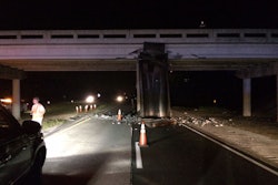 East bound traffic on Interstate 10 near Crestview, Fla. was shut down for several hours after a dump truck riding with a raised bed slammed into an overpass. (Photos: Okaloosa County Sheriff’s Office, unless otherwise noted.)