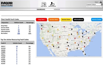 PACCAR Solutions webpage displaying diagnostic information obtained through TruckTech+.