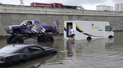 Government officials in Houston are asking volunteers with lifted trucks to help in rescue efforts. See video below of this Good Samaritan tow.