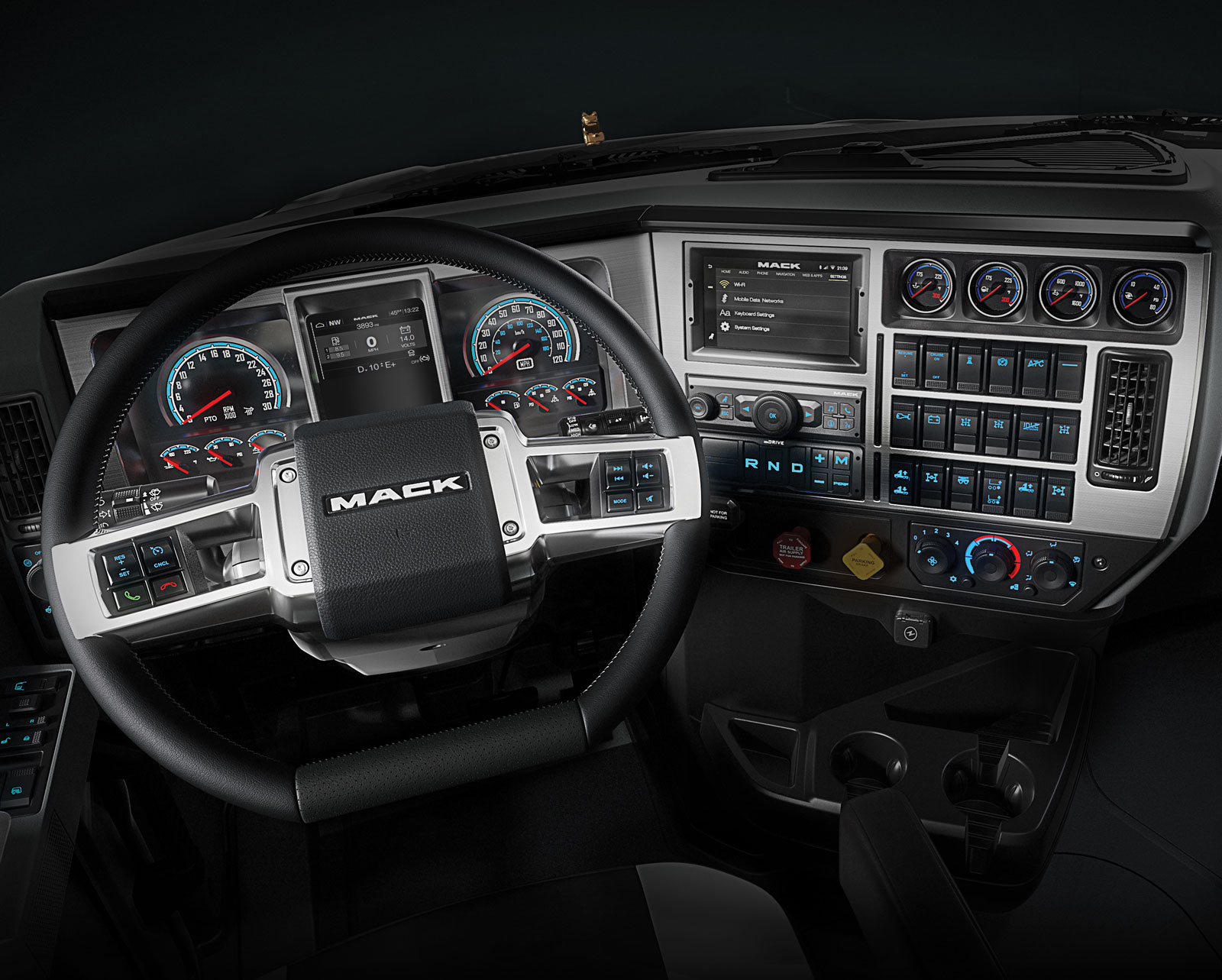 Mack truck dashboard cab view