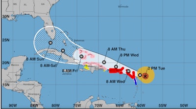 The National Hurricane Center’s five-day forecast.
