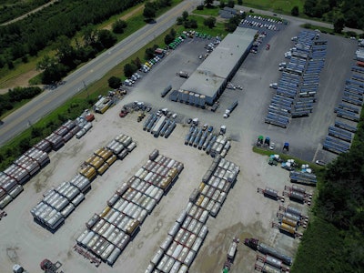 Overhead view of trucks at facility