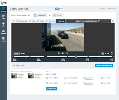 Lytx Video Services is an optional offering to capture and retrieve video from multiple cameras around the vehicle.