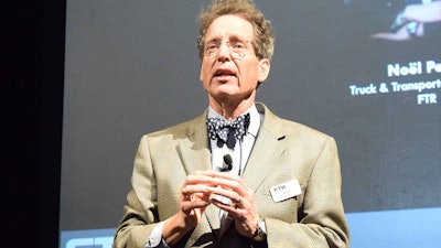 Perry speaking at the FTR Conference on Wednesday. Trucking faces stiff challenges in the coming decades as the economy works to eliminate certain transportation needs, he said.