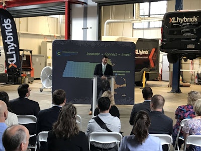 Massachusetts Energy & Environmental Affairs Secretary Matthew Beaton speaking at a September 14th Climate Week event hosted at XL Hybrids’ Boston headquarters.