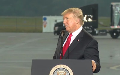 “When your trucks are moving, America is growing,” Trump told the audience at an airport in Harrisburg, Pa., Wednesday.