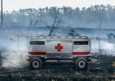 A rendering of the Silent Utility Rover Universal Superstructure (SURUS) platform with an ambulance...