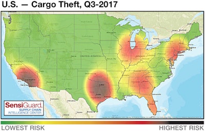 SensiGuard says Texas slightly edged out California for the most cargo theft incidents in the third quarter of the year.