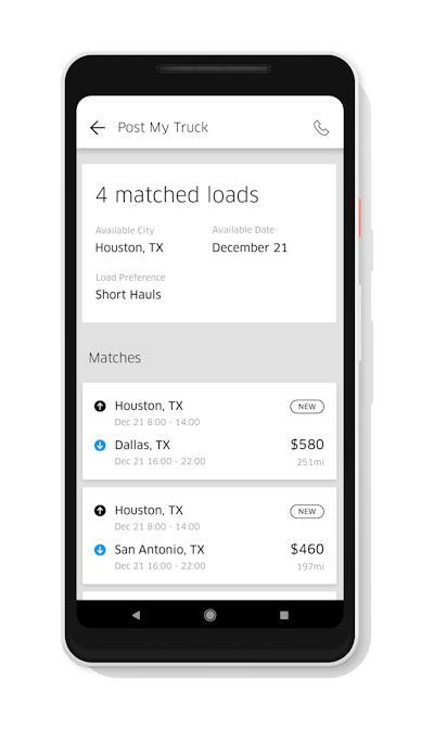 Uber Freight screenshot of app