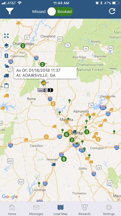A mapping tool provides Load One drivers with historical and real-time information on demand and capacity to determine where to optimally position themselves for the next dispatch.