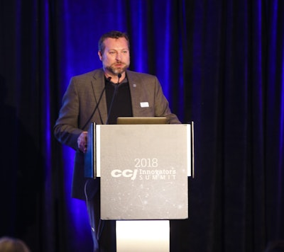 Jim Morbach, asscociate vice President of student and government recruiting at Werner Enterprises, accepts the 2018 CCJ Innovator of the Year award on behalf of the Omaha, Neb.-based truckload carrier for its efforts to recruit and retain military veterans and their spouses.