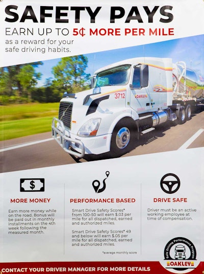 Oakley Transport created this flyer to announce its new performance pay incentive. Photo by Steven Diaz, courtesy of SmartDrive.