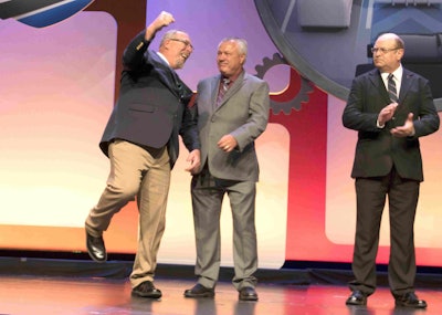 Owner-operator Philip Keith reacts when his name is called as the winner of the 2017 Owner-Operator of the Year contest.