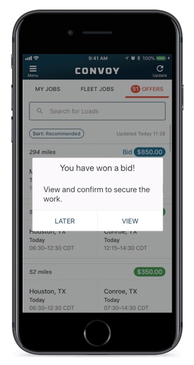 Convoy freight finding app screen view