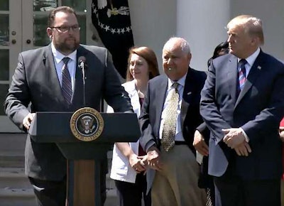 Werner’s Derek Leathers spoke at the White House Rose Garden Thursday as President Trump looked on.