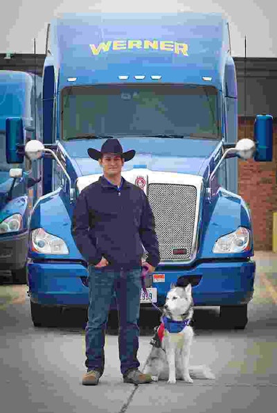 Quinton W. travels all over the country hauling freight for Werner’s customers along with his dog, Kirra, who he received through the Wounded Warrior Project after retiring from the U.S. Army.