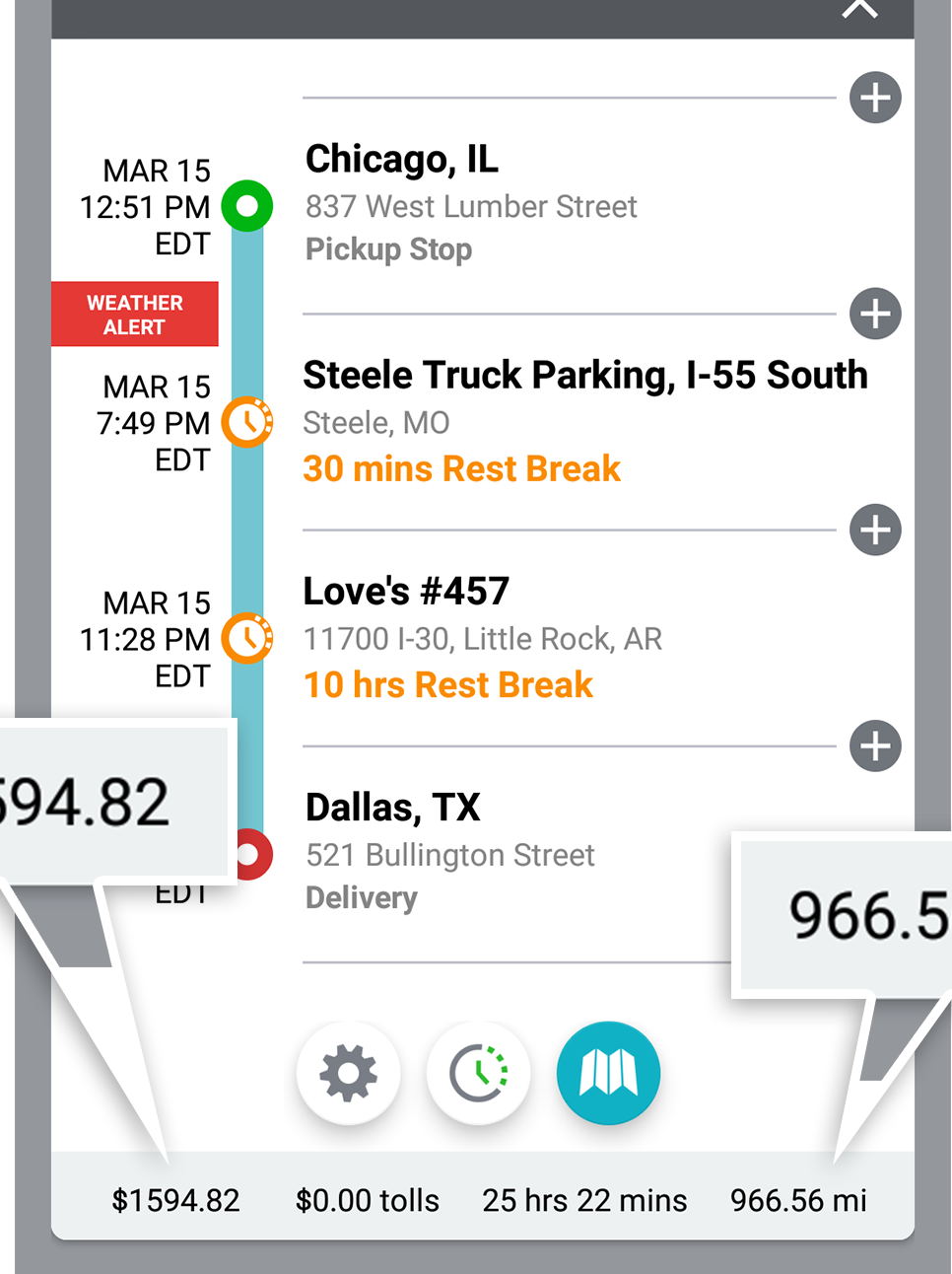 PC Miler's MileOn app simulation