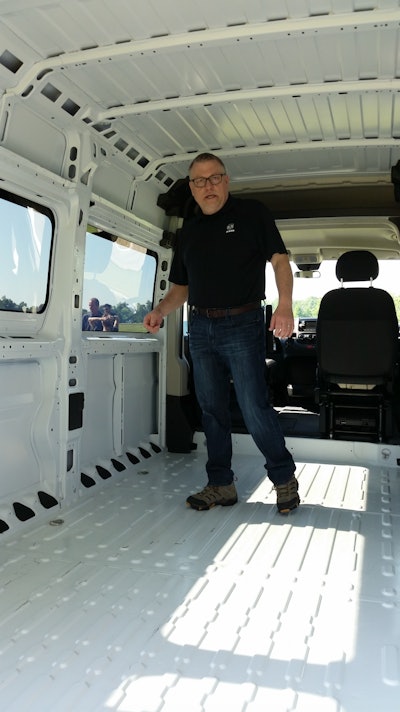 Sowers in the back of the 136-inch, high-roof 2019 ProMaster 2500