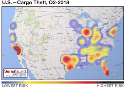 SensiGuard reports cargo theft volume and values were up year-over-year in 2018’s second quarter.