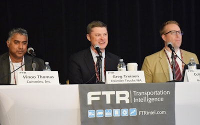 Panelists from left: Vinoo Thomas, Cummins; Greg Treinen, Daimler Trucks; Collin Shaw, Wabco.