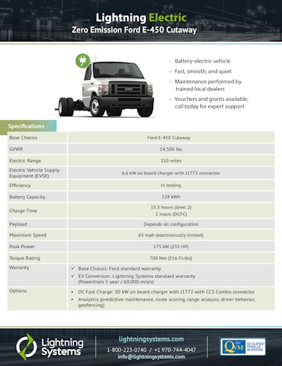 Lightning Electric E 450 Spec Sheet